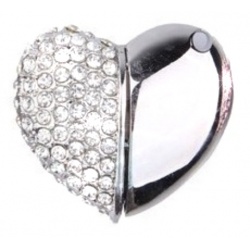 romantic crystal heart with rhinestone stones & metal (chrome-plated) as 8GB USB stick