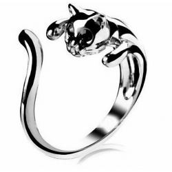 stylischer Katzen-Ring Cat - Chrome Finish silberplattiert - Größe 11,5 / 66 / ca. 21 mm