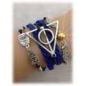 Bracelet - Deathly Hallows - with snitch and barn owls, silver plated, blue, gold - Deathly Hallows & Wings Owls