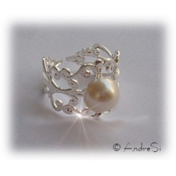 Peeta's Pearl Ring - The Hunger Games Inspired - Gothic Pattern Ring Silver - Hard Silver Plated - Approx. 19mm