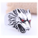 Wehrwolf Ring mit rot funkelnden Wolf Augen - aus Edelstahl mit Kristallen - Gothic, Punk, Rock Fashion