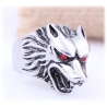  Wehrwolf Ring mit rot funkelnden Wolf Augen - aus Edelstahl mit Kristallen - Gothic, Punk, Rock Fashion