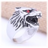 Wehrwolf Ring mit rot funkelnden Wolf Augen - aus Edelstahl mit Kristallen - Gothic, Punk, Rock Fashion - ca. 21mm (11,5/66)