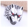  Wehrwolf Ring mit rot funkelnden Wolf Augen - aus Edelstahl mit Kristallen - Gothic, Punk, Rock Fashion