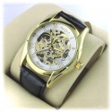 elegant classic sight glass gear watch WinnerPro Pilot Automatic - self-rearing - mineral glass and hard gold plating