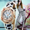modische Leopard Design Quarz-Armbanduhr rotgold - Kristallglas und Fellimitat-Armband mit Strass