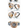 modische Leopard Design Quarz-Armbanduhr rotgold - Kristallglas und Fellimitat-Armband mit Strass