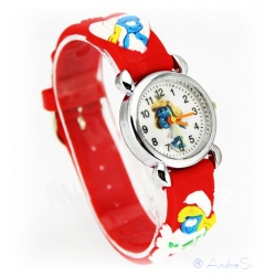 Kids Time Schlumpfine mit bequemem Silikon Armband für Kinder Farbe Rot, Quartz Uhr, Analog