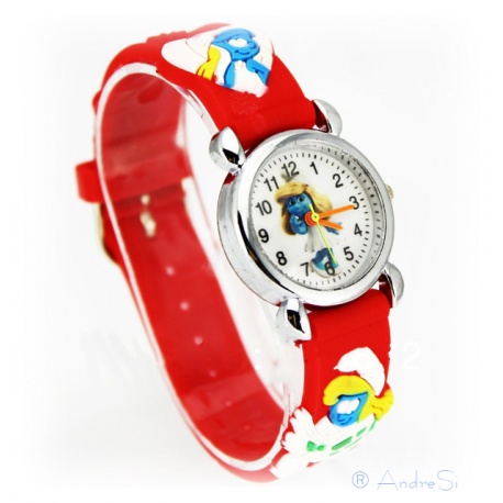 Kids Time Schlumpfine mit bequemem Silikon Armband f?r Kinder Farbe Rot, Quartz Uhr, Analog