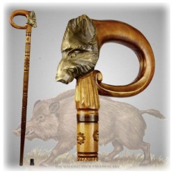 hand carved walking stick wild boar