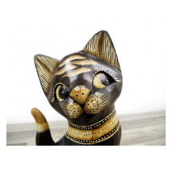 hand carved cat in Albesia wood, hand-painted and glazed from Indonesia