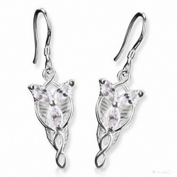 Arwens Evening Star Earrings in 925 Sterling Silver with 3 enclosing multifaceted zircon crystals in velvet jewelry box