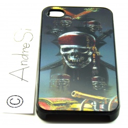 Totenkopf Pirat mit Schwertern, Kanone und Truhe 3D - iPhone 4 / 4S Handy Schutzhülle - Cover Case