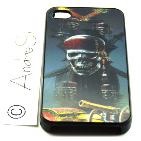  Totenkopf Pirat Jack Sparrow mit Schwertern, Kanone und Truhe - iPhone 4 / 4S Handy Schutzhülle - Cover Case