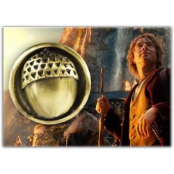  Bilbo Beutling`s Eichelknopf von mit langem Lederband 44cm - hartvergoldet 