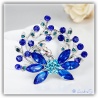 blaue Blumen Brosche versilbert mit hochwertigen Strass-Steinen