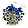  zeitlose elegante blaue Kristall Blüten Brosche versilbert mit hochwertigen Strass-Steinen