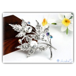 timeless elegant silver crystal petal brooch silver plated with high quality rhinestone stones