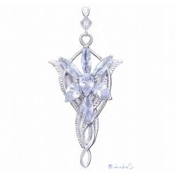 Arwens Abendstern Replik mit 7 diamantähnlichen Zirkon-Kristallen, Eckenschutz & 52cm Kette - hardplatiniert