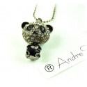 Pendant crystal panda bear enamelled and silver plated
