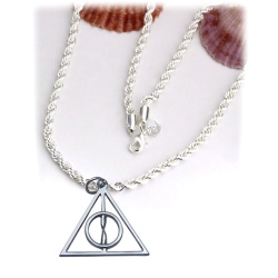 Necklace - Deathly Hallows - Platinum hard-core pendant with supple 50-52cm snake chain