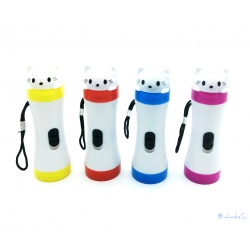 2 piece LED flashlight Hello "Kitty" cat in 4 colors with loop strap