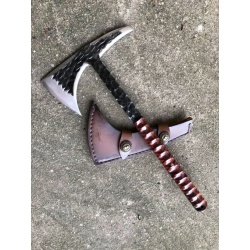 Hand-forged Viking axe, tomahawk with carbon steel leather sheath