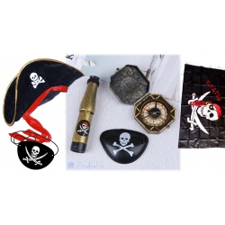 Fluch d.Karibik - Spielzeug Piraten Kompass & Fernrohr,Augenkl.,Kap.Mütze,Flagge