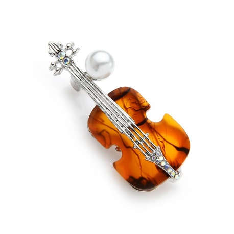 Anstecker Violine / Kontrabass / Bassgeige im Bernstein-Lock mit Zier-Perle