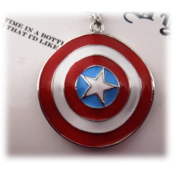 Captain America Schild Anhänger hartversilbert und emailliert mit Edelstahlkette