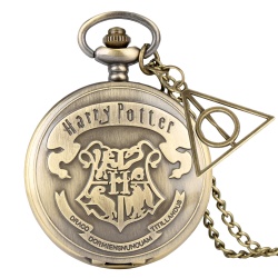 Hogwarts Wappen Taschenuhr mit Heiligtümer des Todes Anhänger Gold schattiert mit 40cm Kette
