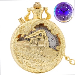 Hogwarts Express Luxus Taschenuhr Hell-Gold mit 30cm Gürtel-Kette