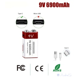 2x 9V Block USB li-ion Battery 1800-6900mAh li-polymer per USB wieder aufladbar, Smartoools