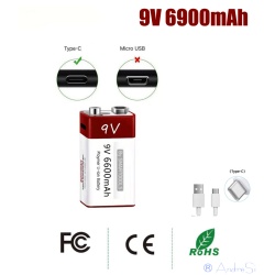 2x 9V Block USB li-ion Battery 1800-6900mAh li-polymer Akku per USB wieder aufladbar, Smartoools