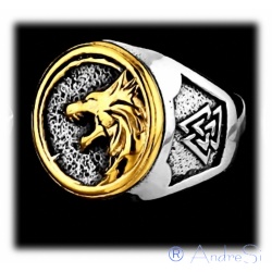 The Witcher - Hexer-Ring mit goldenem Wolfskopf in HQ