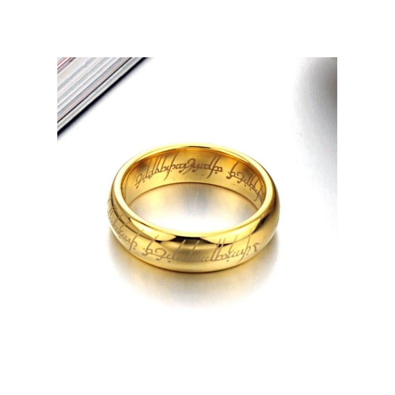 The ring of power (in various sizes) - hard gold plated with fine laser  engraving inside and outside - incl. 54cm stainless stee
