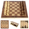 klappbares Schachspiel aus Holz mit Backgammon & Dame 24cm Schachbrett Reiseschach