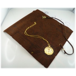 Curse of the Caribbean - Elizabeth Swann - 18K Hard Plated Aztec Treasure Coin with Leather Treasure Card (Light Brown) and Pend