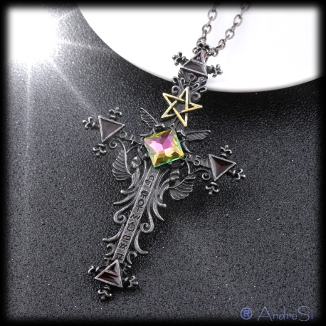 Gothic Pentagramm Anhänger mit Halskette Vintage Dreieck gothisches Kreuz, Gothic, Steam-Punk