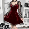 rotes Gothic Mini Kleid mit Spitze und Hoher Taille Bodycon Kleid Vintage Punk in L oder M