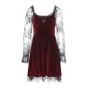 rotes Gothic Mini Kleid mit Spitze und Hoher Taille Bodycon Kleid Vintage Punk in L oder M