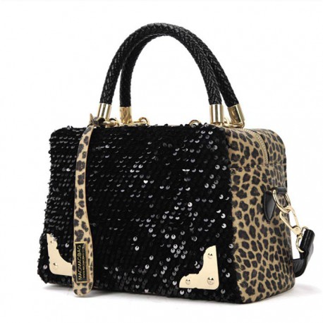 Damen Handtasche Leopard Flitter Umh?ngetasche 