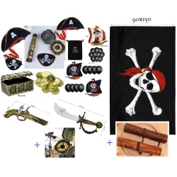 Fluch d.Karibik - Spielzeug Piraten Kompass & Fernrohr,Augenkl.,Kap.Mütze,Flagge