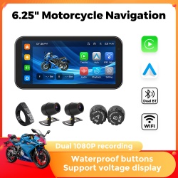 Navifly 6,25 zoll 1560*720 IP67 Motorrad GPS Navigation mit 2x Reifendruck TPMS und 2x 1080p Kamera