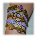 Bracelet Deathly Hallows - with Snitch and Barn Owls, Dark Brown / Aldgold