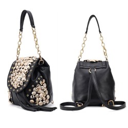 Gothic Fashion Damen-Rucksack Umh?nge-Handtasche - Umh?ngetasche mit Stra?steinen (Schwarz)