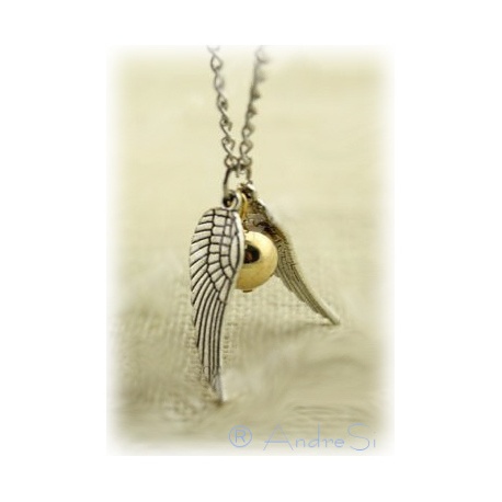 Quidditch Halskette mit Schnatz (Snitch) - zwei silberne Fl?gel (lose) und kleine Kugel - mit versilberter 80cm Kette