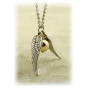 Quidditch Halskette mit Schnatz (Snitch) - zwei silberne Flügel (lose) und kleine Kugel - mit versilberter 80cm Kette