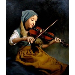 Painting young girl plays violin /violin "young girl playing violin" hand painted replica of the original's