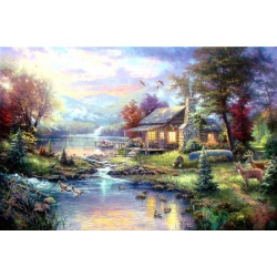 Kinkade's Gemälde " lake small bridge scenery" handgemalte Replik des Original's 90x60cm
